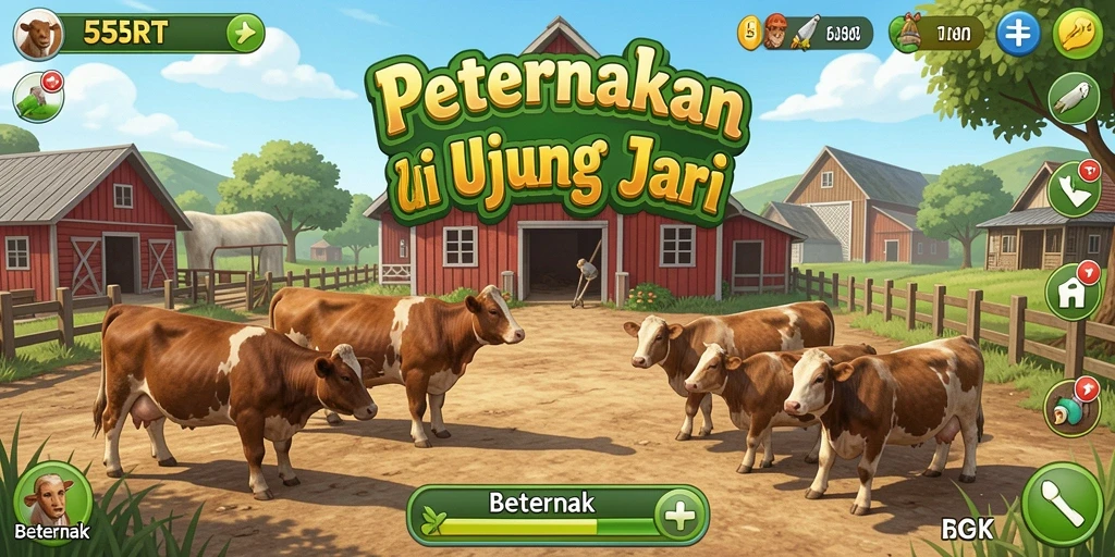 Tampilan antarmuka permainan Beternak 55RT yang menarik.