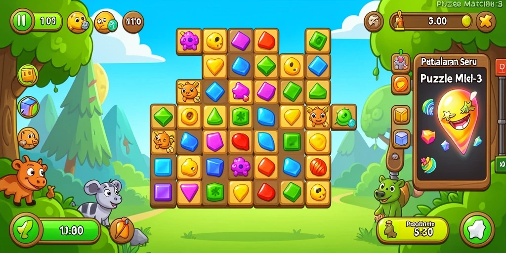 Antarmuka seru dalam permainan Puzzle Match-3 CIPIT88.