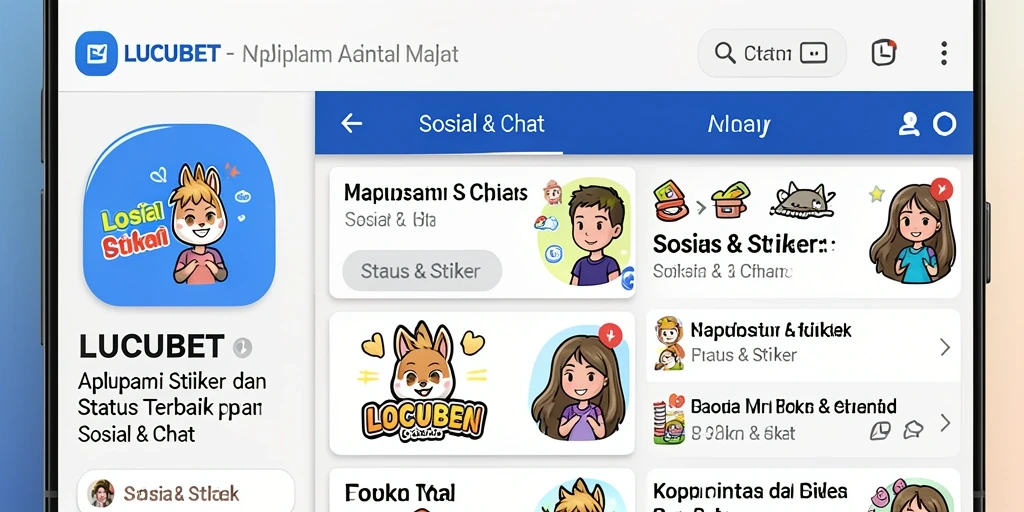 Screenshot utama LUCUBET yang menunjukkan berbagai stiker dan status.