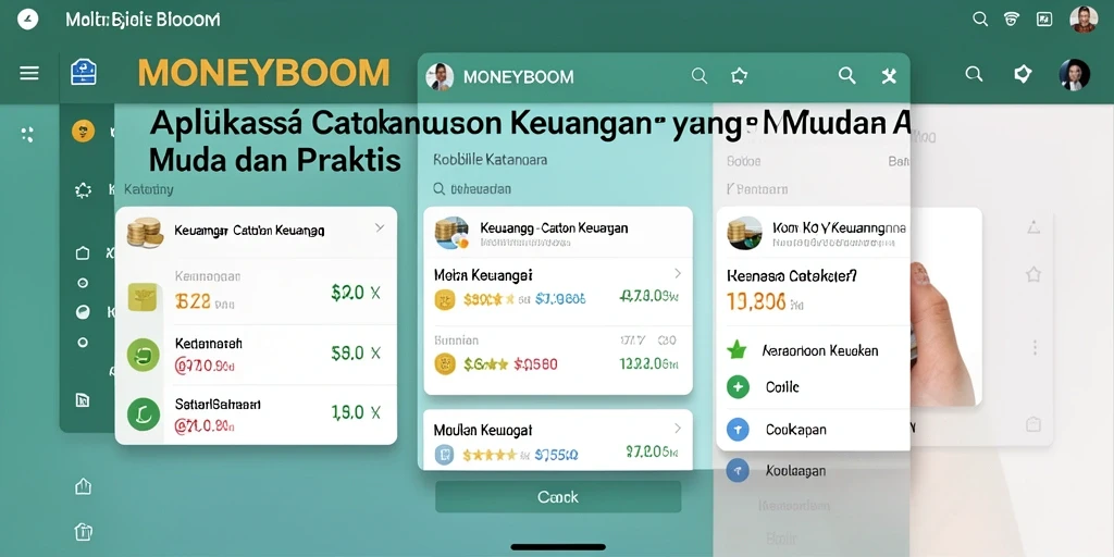 Antarmuka MONEYBOOM yang intuitif untuk pencatatan keuangan.