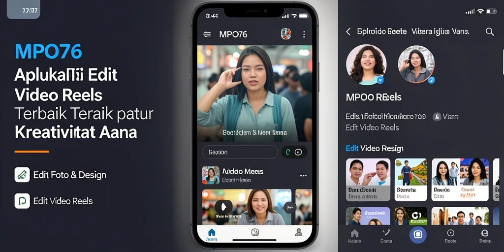 Tampilan antarmuka MPO76 yang modern dan intuitif untuk Edit Video Reels.