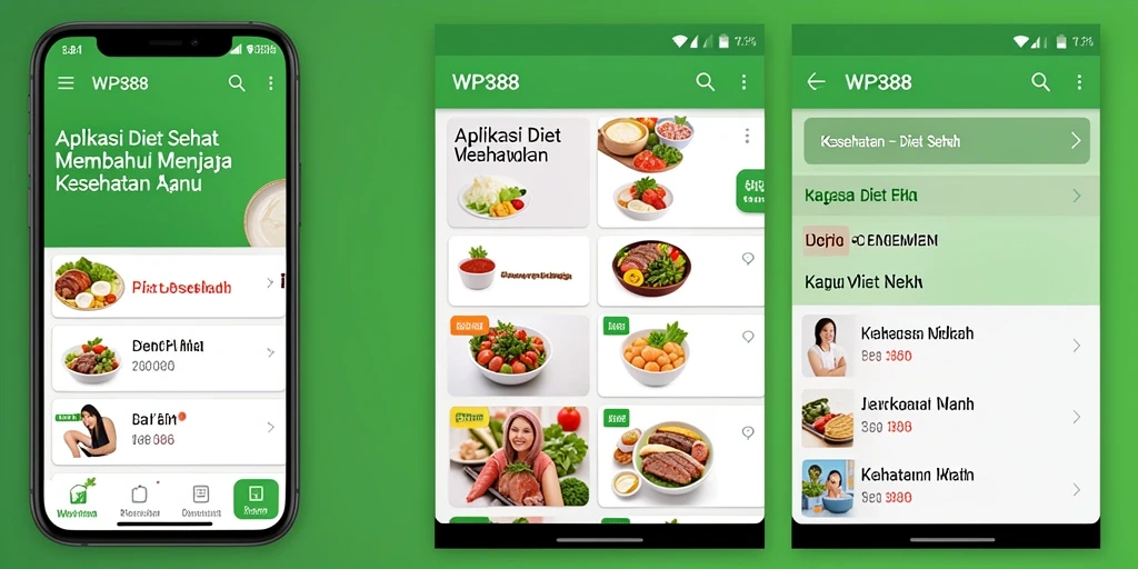 Screenshot antarmuka WP888 dengan fungsi diet sehat yang menarik.